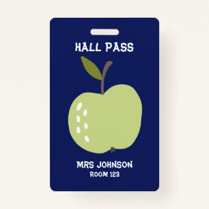 Custom Blue Apple Hall Pass Badge