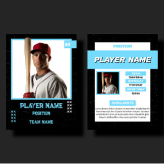 Custom Blue Baseball Trading Card Player Profile