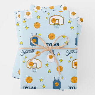 Custom Blue Basketball Hoop and Jersey  Wrapping Paper Sheet