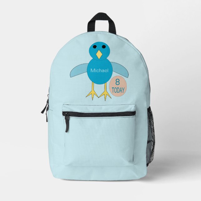 Custom Blue Birthday Boy Chick Printed Backpack (Front)
