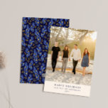 Custom Blue Black Botanical Minimalist Vertical Holiday Card<br><div class="desc">Send warm holiday wishes to your friends and family with these beautiful vertical cards, featuring your family photo on the front and a stylish botanical pattern in blue and black on the back. Perfect for adding a touch of elegance to your holiday greetings, these cards are a thoughtful and personalized...</div>