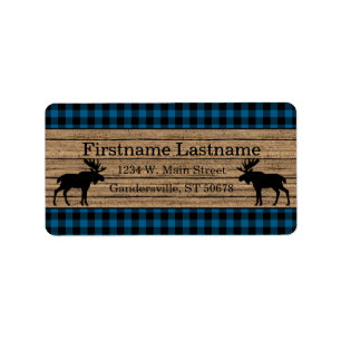 Custom Blue Black Country Check Plaid Pattern Label