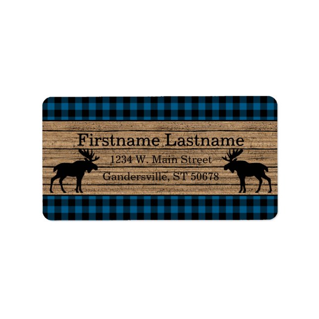 Custom Blue Black Country Check Plaid Pattern Label (Front)