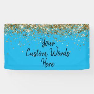 Custom Blue Black Gold Birthday Party Photo Booth Banner