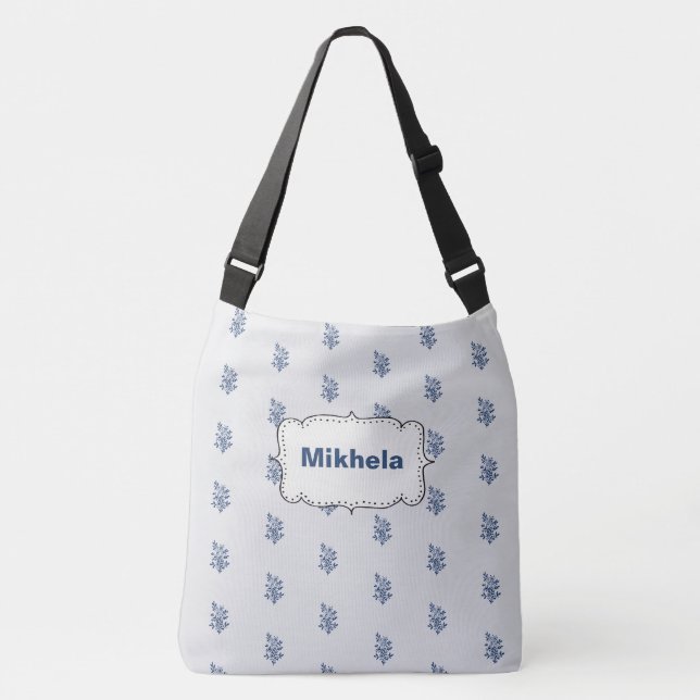 Custom Blue Botanical Bag - Personalized Crossbody (Front)