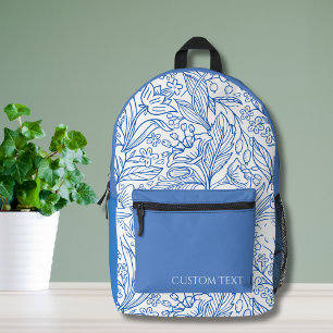 Custom Blue Botanical Printed Backpack