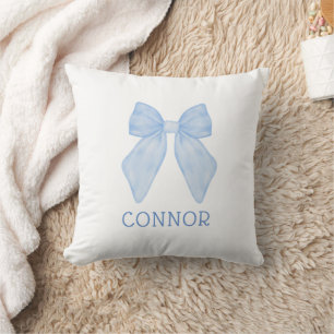 Custom Blue Bow Coquette Aesthetic Gingham Boy Throw Pillow