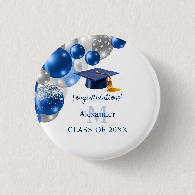 Custom Blue Boys Graduation  1 Inch Round Button (Front)