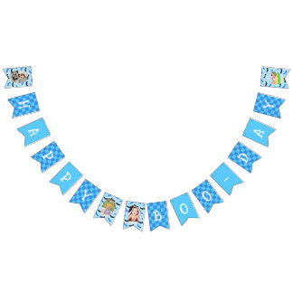Custom Blue Chequerboard Spooky Birthday Bunting Flags