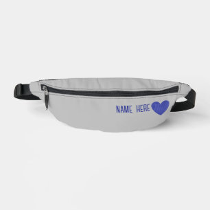 Custom Blue Chequered Pattern Heart Name Grey Fanny Pack