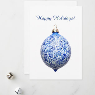 Custom Blue Christmas Ornament Holiday Note Card