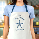 Custom Blue Coastal Starfish Beach House Apron<br><div class="desc">Cook in coastal style with this Custom Blue Coastal Starfish Apron! Featuring a charming beach house vibe with a nautical starfish design, it’s perfect for seaside kitchens. Personalize it with custom text for a unique touch! Great for beach lovers, coastal homes, and summer BBQs.</div>