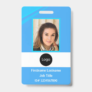 custom blue company employee Photo, Logo, Bar Code Badge
