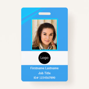 custom blue company employee Photo, Logo, Bar Code Badge