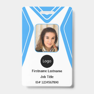 custom blue company employee Photo, Logo, Bar Code Badge