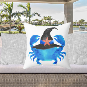 Custom Blue Crab Coastal Halloween Throw Pillow
