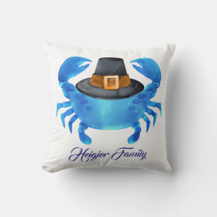 Custom Blue Crab Coastal Thanksgiving  Throw Pillow