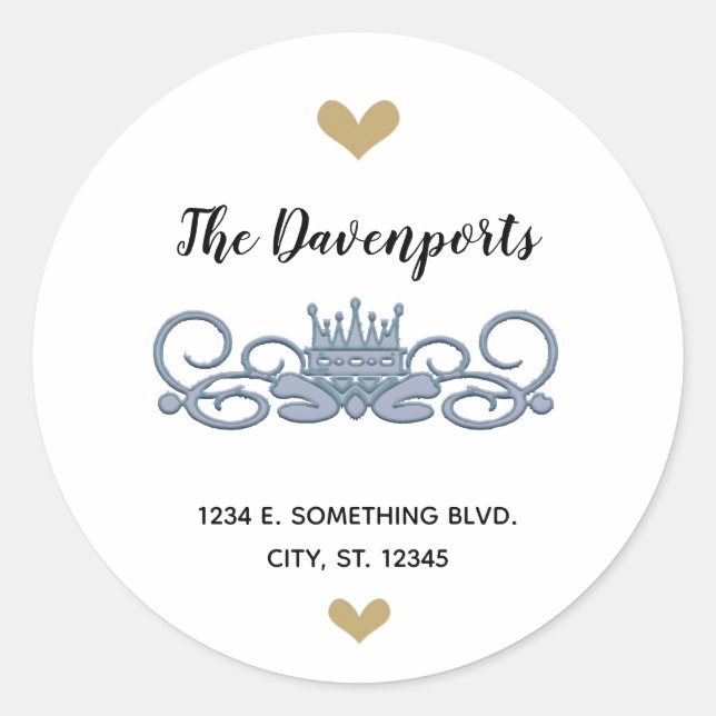 Custom Blue Crown Design Classic Round Sticker (Front)