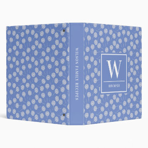 Custom Blue Dandelion Monogrammed Recipe Binder