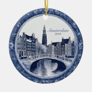 Custom Blue Delft Amsterdam Souvenir Ceramic Ornament