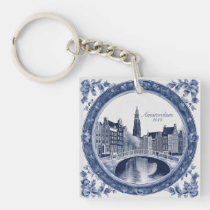 Custom Blue Delft Amsterdam Souvenir Keychain