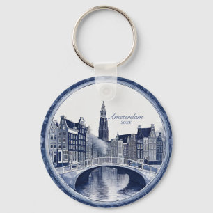 Custom Blue Delft Amsterdam Souvenir Keychain