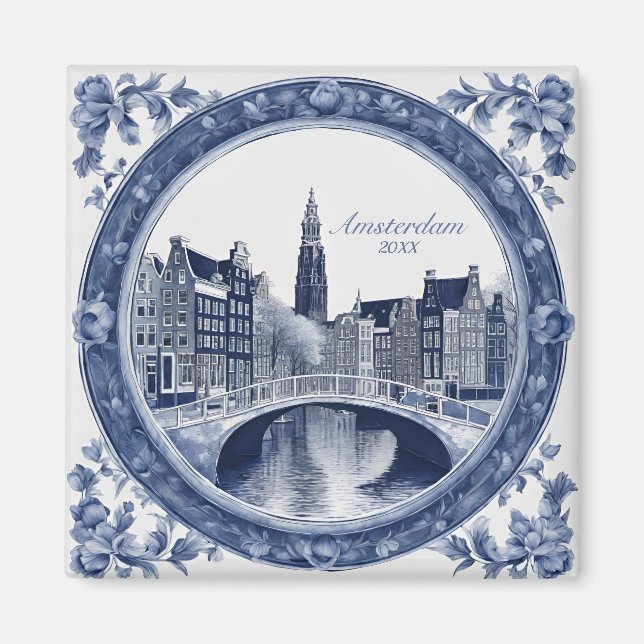 Custom Blue Delft Amsterdam Souvenir Magnet (Front)