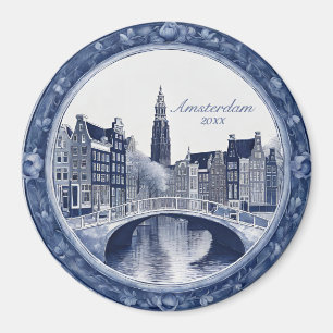 Custom Blue Delft Amsterdam Souvenir Magnet