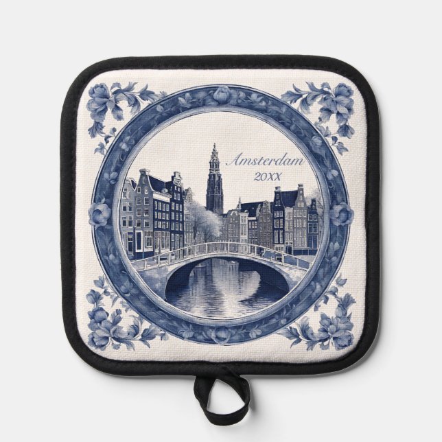 Custom Blue Delft Amsterdam Souvenir Pot Holder (Front)