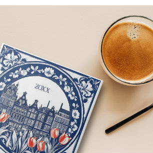 Custom Blue Delft Amsterdam Souvenir Tile
