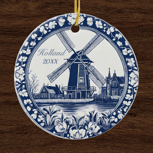 Custom Blue Delft Holland Souvenir Ceramic Ornament