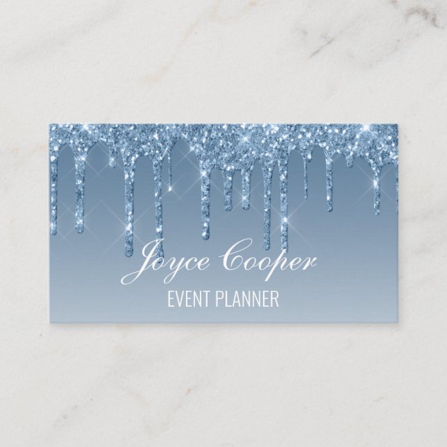 Custom Blue Dripping Glitter Business Card (Front)