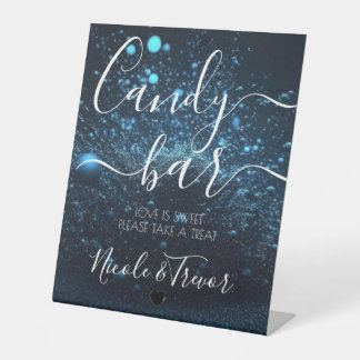 Custom Blue Dust Explosion Calligraphy Candy Bar Pedestal Sign
