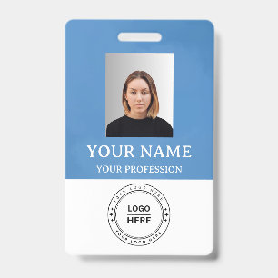 Custom Blue Employee Name Badge with Photo,Logo,QR