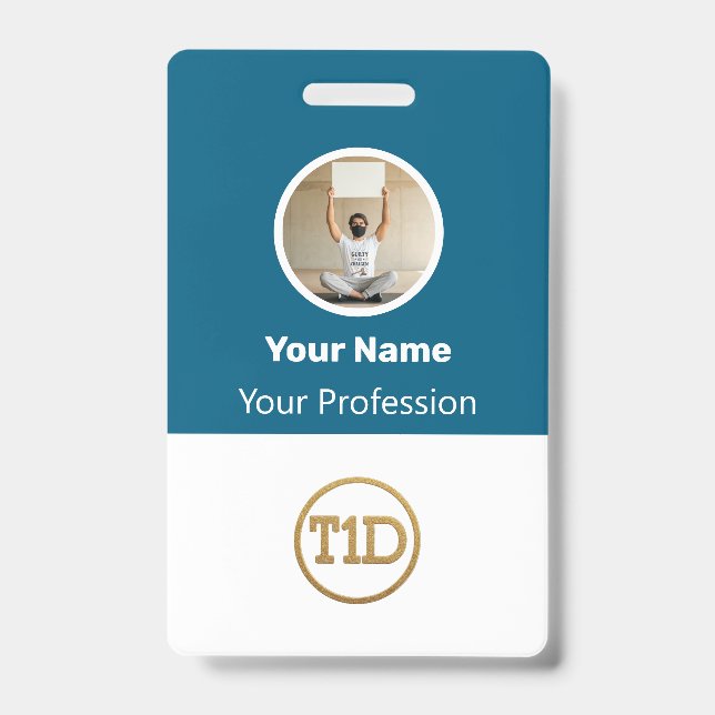 Custom Blue Employee Photo, Bar Code, Logo, Name B Badge (Front)