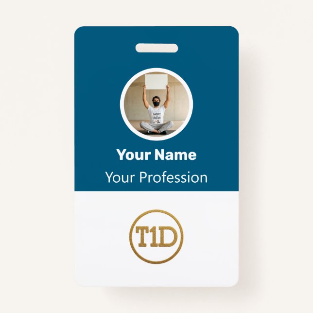 Custom Blue Employee Photo, Bar Code, Logo, Name B Badge (Front)