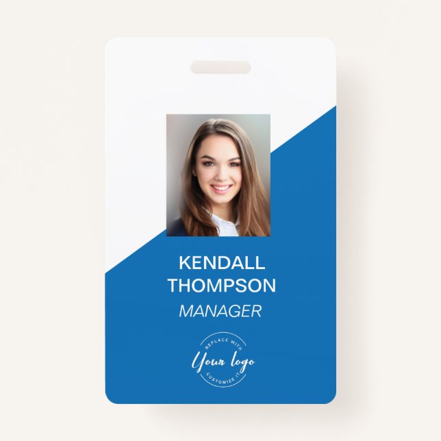 Custom Blue Employee Photo Company Security  Badge (Front)
