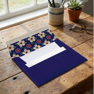 Custom Blue Envelope with Vintage Floral Liner