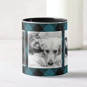 Custom Blue Family Photo Buffalo Plaid Pattern Mug