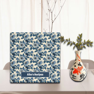 Custom Blue Floral Gold Glitter Japanese Ukiyo-e Binder