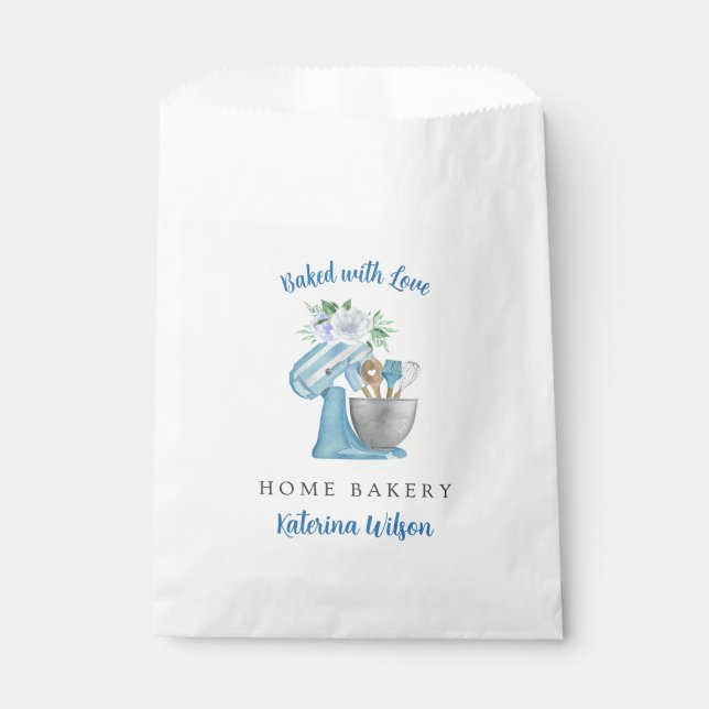 Custom Blue Floral Home Bakery Favour Bags (Front)