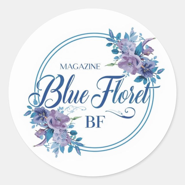 Custom Blue Floral Logo Sticker – Elegant Round  (Devant)