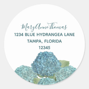 Custom Blue Floral Return Address Simple Hydrangea Classic Round Sticker