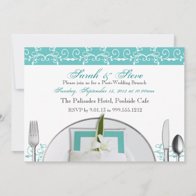 Custom Blue Flourish Post Wedding Brunch Invites (Front)