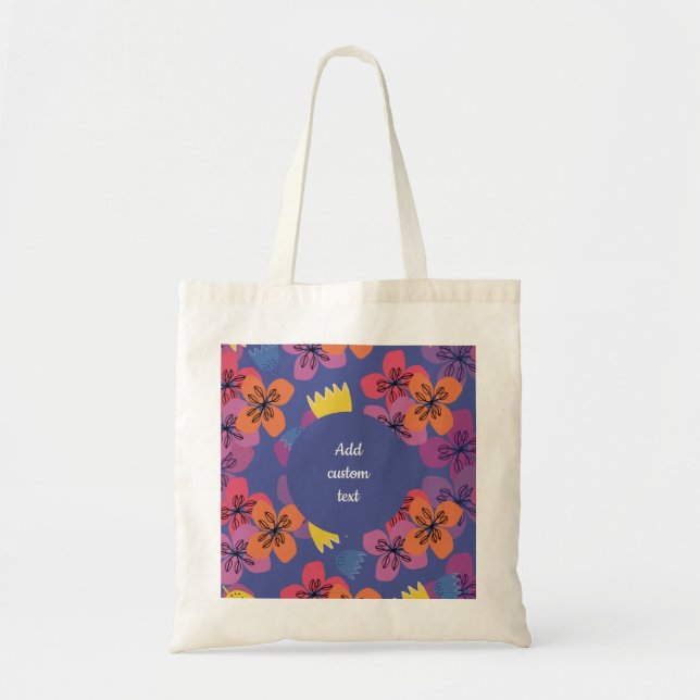 Custom blue flowers colourful tote bag (Front)