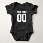 Custom blue football jersey number baby bodysuit<br><div class="desc">Personalized football jersey number baby jumpsuit / bodysuit. Custom sports baby clothing for infant boys and girls. Personalizable one piece creeper with name of newborn child. Cute gift idea for 1st Birthday or baby shower party. Sporty striped sleeves unisex baby suit. Available in dark navy blue, royal blue, red, neon...</div>