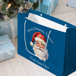 Custom Blue From Santa Claus Kids Christmas Large Gift Bag<br><div class="desc">Customize this nostalgic from Santa Claus large blue gift bag with your own personalized text with your kids name in white script. This beautiful old fashioned drawing of Santa's red hat and white beard are the perfect holiday stickers for your children's presents under the tree on Christmas day.</div>
