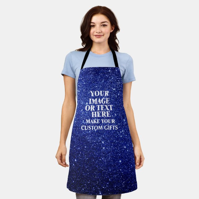 Custom Blue Glitter Apron - Personalized for Women (Worn)