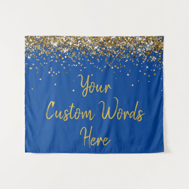 Custom Blue Gold Birthday Party Photo Booth Prop Tapestry (Front (Horizontal))