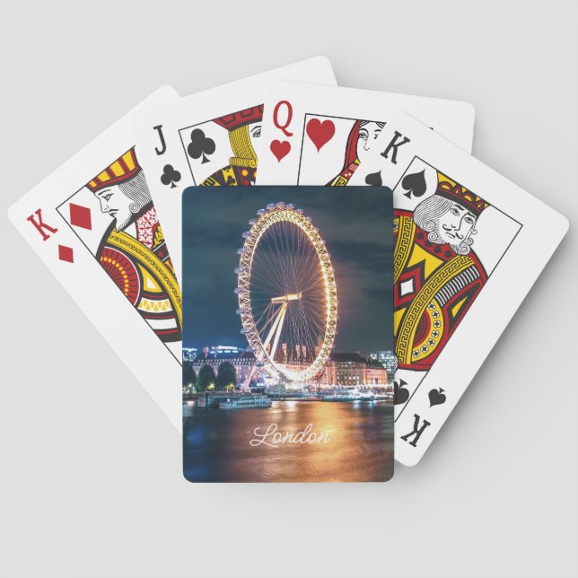 Custom Blue Gold Cityscape Night Travel London Playing Cards (Back)